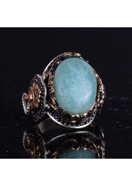 Aslan Erkek Gümüş Yüzük, Doğal Taş Yüzük - 925 Ayar Gümüş Yüzük (Amazonit) indirimleri