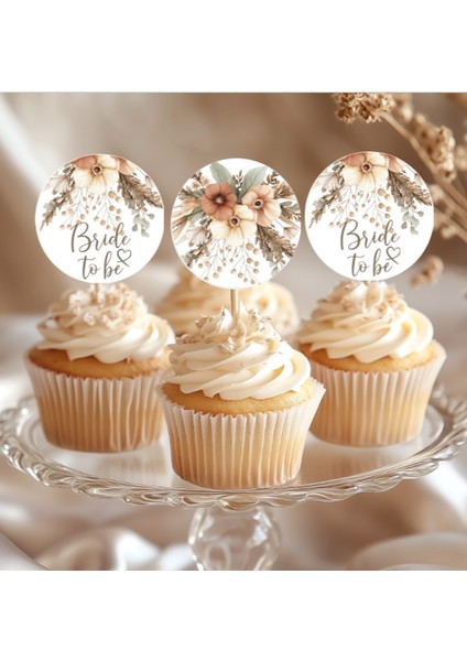 15ADET Cupcake Kürdanı Bohem Çiçekli Bride To Be Gelin Oluyor Düğün Kına Gecesi Bekarlığa Veda Süsü