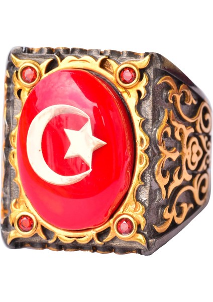 Erkekler Için Ayar Gümüş Sultan Yüzük - Yıldız ve Hilal Tasarımı, Malcolm X'ten Esinlenmiştir