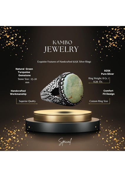 Doğal Turkuaz Taş Yüzük - Ayrıntılı Erkek Yüzüğü - 925 Ayar Gümüş Farklı Tasarım (Stil-4) fiyatları