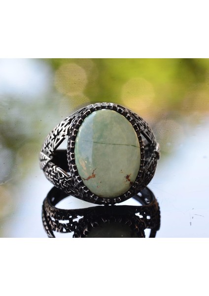 Doğal Turkuaz Taş Yüzük - Ayrıntılı Erkek Yüzüğü - 925 Ayar Gümüş Farklı Tasarım (Stil-4) modelleri