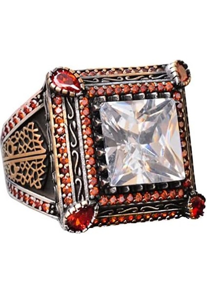 Sert Gümüş Erkek Yüzük - Yapay Kristal Taş - Vintage Tasarım