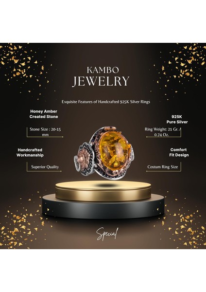 Bal Amber Yapay Taş Yüzük | Şık El Yapımı 925 Ayar Gümüş Erkek Yüzük fiyatları