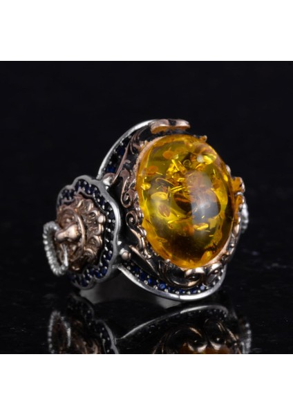 Bal Amber Yapay Taş Yüzük | Şık El Yapımı 925 Ayar Gümüş Erkek Yüzük modelleri