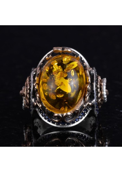 Bal Amber Yapay Taş Yüzük | Şık El Yapımı 925 Ayar Gümüş Erkek Yüzük fırsatları