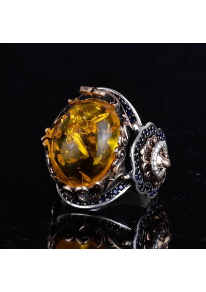 Bal Amber Yapay Taş Yüzük | Şık El Yapımı 925 Ayar Gümüş Erkek Yüzük indirimleri