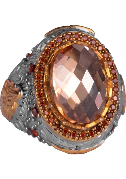 Oluşturulmuş Taş Yüzük - Sultan Yüzüğü - 925 Ayar Gümüş Yüzük Erkekler Için - El Yapımı Kral Yüzüğü (Oluşturulmuş Sitrin)