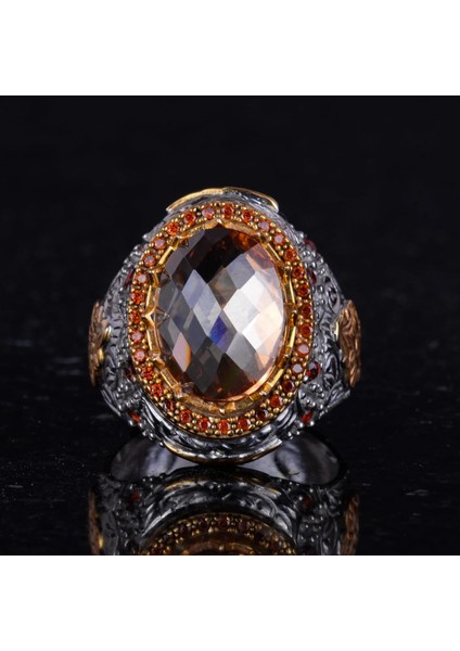 Oluşturulmuş Taş Yüzük - Sultan Yüzüğü - 925 Ayar Gümüş Yüzük Erkekler Için - El Yapımı Kral Yüzüğü (Oluşturulmuş Sitrin) fırsatları