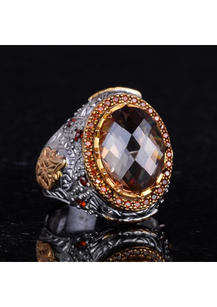 Oluşturulmuş Taş Yüzük - Sultan Yüzüğü - 925 Ayar Gümüş Yüzük Erkekler Için - El Yapımı Kral Yüzüğü (Oluşturulmuş Sitrin) indirimleri