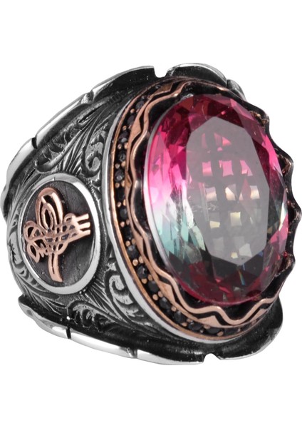 Renksiz Yapay Taş Yüzük, Osmanlı Tuğrası Erkek Lüks 925 Ayar Gümüş Yüzükler - Çeşitli & Farklı Koleksiyon