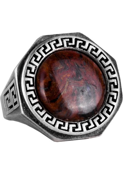 Doğal Taş Yüzük - 925 Ayar Saf Gümüş El Yapımı Erkek Yüzük (Pietersite)