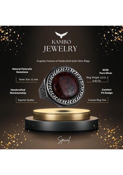 Doğal Taş Yüzük - 925 Ayar Saf Gümüş El Yapımı Erkek Yüzük (Pietersite) fiyatları