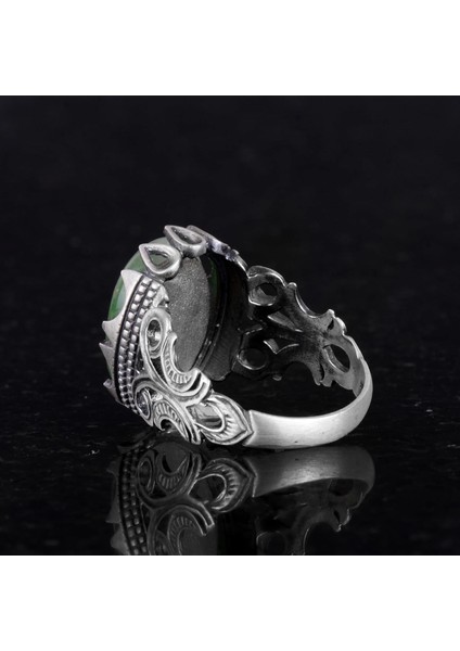 Lüks 925K Sterlin Gümüş Erkek Yüzük - Farklı Yaratılmış Taşlarla Mevcut (Açık Yeşil Kedi Gözü Yaratılmış Taş) fırsatları