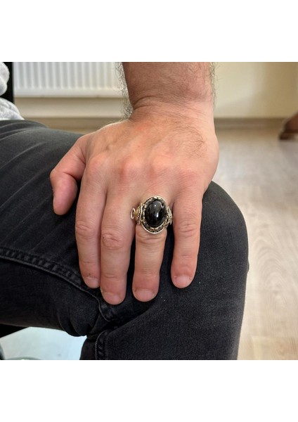 Doğal Oniks Taşı Yüzük, Aslan Sembol Yüzük, 925 Ayar Sert Gümüş Erkek Yüzüğü, Tutku ve Enerji Tasarımı modelleri