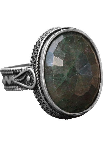 Sert 925 Ayar Gümüş Unisex Yüzük - Yeşil Jade Doğal Taş
