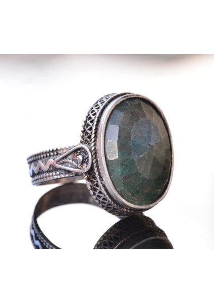 Sert 925 Ayar Gümüş Unisex Yüzük - Yeşil Jade Doğal Taş modelleri