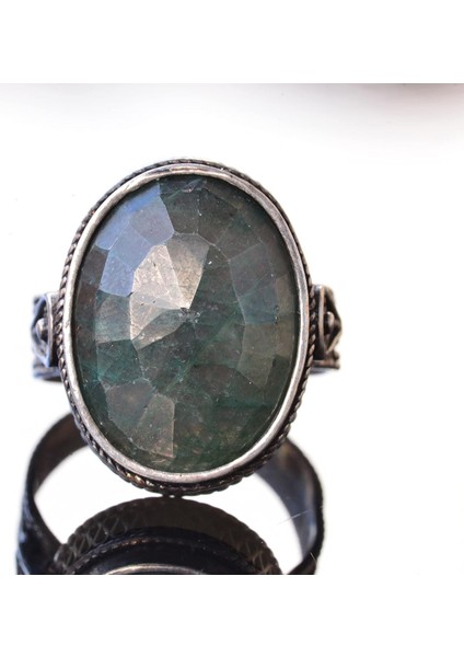 Sert 925 Ayar Gümüş Unisex Yüzük - Yeşil Jade Doğal Taş fırsatları