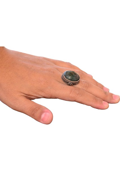Sert 925 Ayar Gümüş Unisex Yüzük - Yeşil Jade Doğal Taş indirimleri