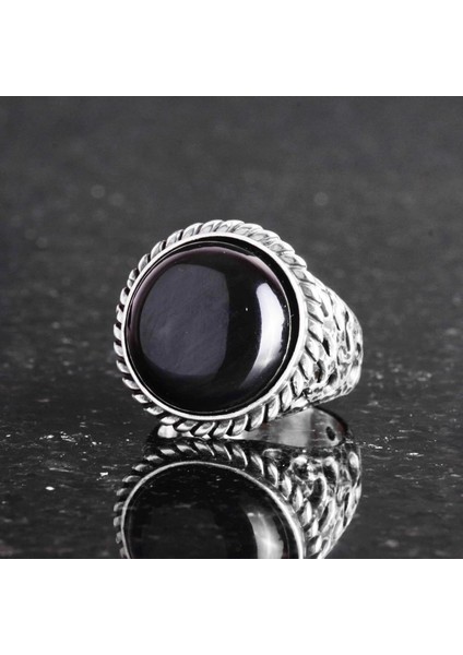 Doğal Taş Yüzük - 925 Ayar Katı Gümüş Erkek Yüzüğü Oniks ile fırsatları