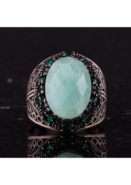 Doğal Amazonit Taşı Yüzük - 925 Ayar Gümüş El Yapımı Erkek Takısı, Özgün Tasarım fırsatları