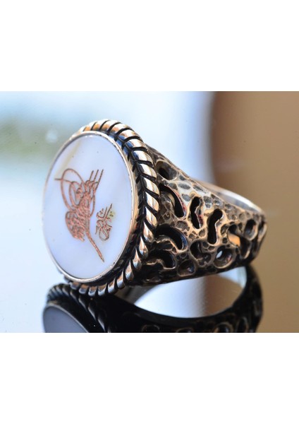 925 Ayar Gümüş Yüzük - Damgalı Erkek Yüzüğü - Semboller Yüzüğü (Osmanlı Simgesi) fırsatları