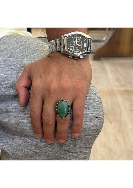 Doğal Taş Yüzük - Gül Desenli Yüzük - 925 Ayar Gümüş Yüzük - El Yapımı Büyük Yüzük (Aventurin) modelleri