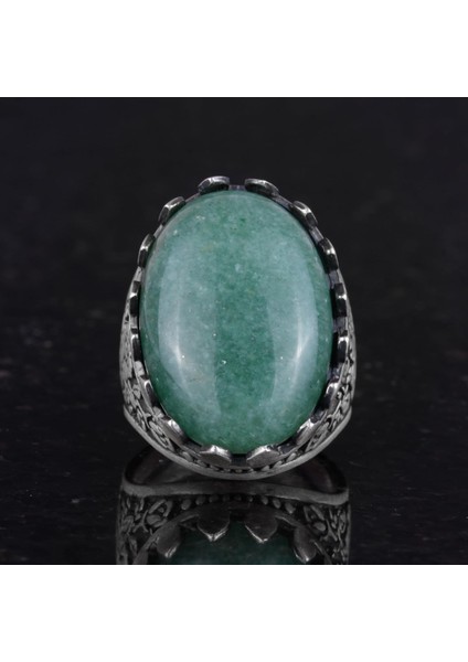 Doğal Taş Yüzük - Gül Desenli Yüzük - 925 Ayar Gümüş Yüzük - El Yapımı Büyük Yüzük (Aventurin) fırsatları