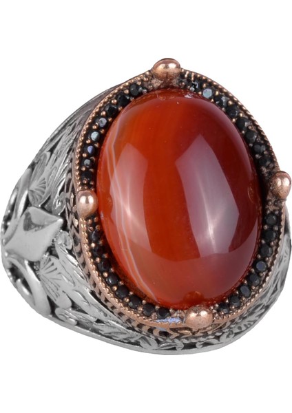 925 Ayar Gümüş El Yapımı Erkek Yüzük - Çeşitli Doğal Taşlarla Mevcut (Kırmızı Akik)