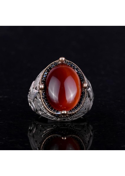 925 Ayar Gümüş El Yapımı Erkek Yüzük - Çeşitli Doğal Taşlarla Mevcut (Kırmızı Akik) fiyatları