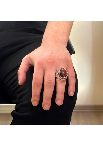 925 Ayar Gümüş El Yapımı Erkek Yüzük - Çeşitli Doğal Taşlarla Mevcut (Kırmızı Akik) modelleri