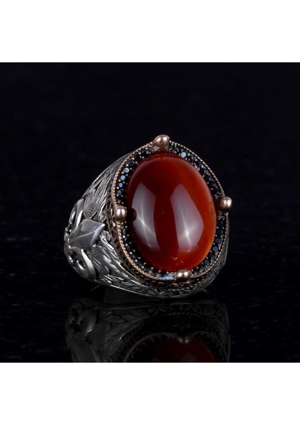925 Ayar Gümüş El Yapımı Erkek Yüzük - Çeşitli Doğal Taşlarla Mevcut (Kırmızı Akik) indirimleri