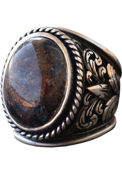 Erkekler Için 925 Ayar Gümüş Yüzükler - Doğal Taş Seçimi (Pietersite)