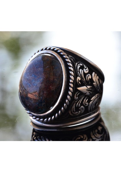 Erkekler Için 925 Ayar Gümüş Yüzükler - Doğal Taş Seçimi (Pietersite) modelleri