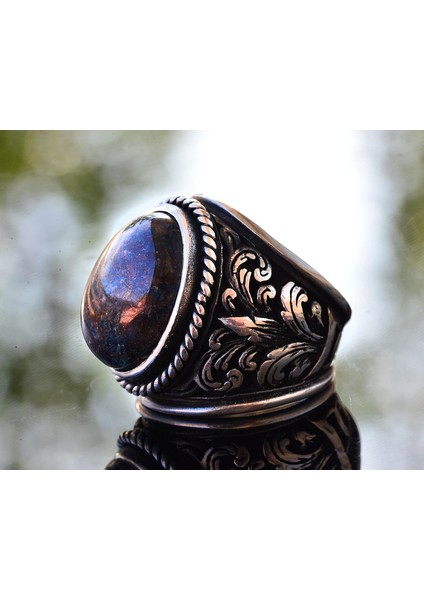 Erkekler Için 925 Ayar Gümüş Yüzükler - Doğal Taş Seçimi (Pietersite) fırsatları