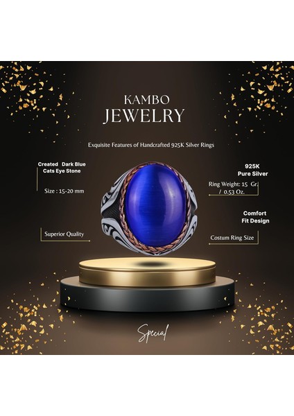 925 Ayar Gümüş Yüzük - Yapay Taş Gümüş Yüzük - El Yapımı Yüzük (Yapay Koyu Mavi Göz Taşı) fiyatları