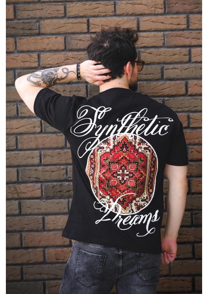 Etnik Desen Logolu Sırt ve Ön Baskılı Pamuklu Comfort Erkek Tshirt