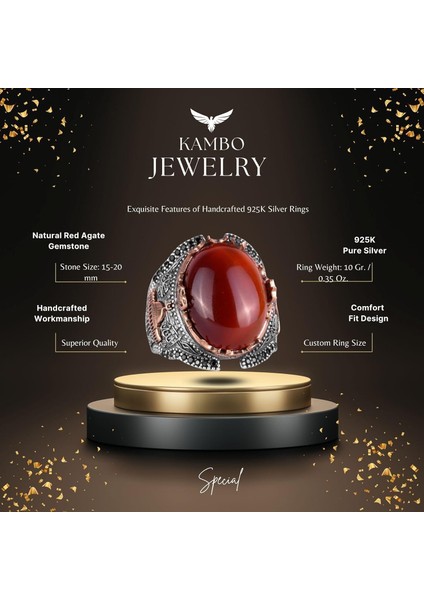 Doğal Kırmızı Akik Taş Yüzük, 925 Ayar Gümüş Yüzük Erkekler Için fiyatları