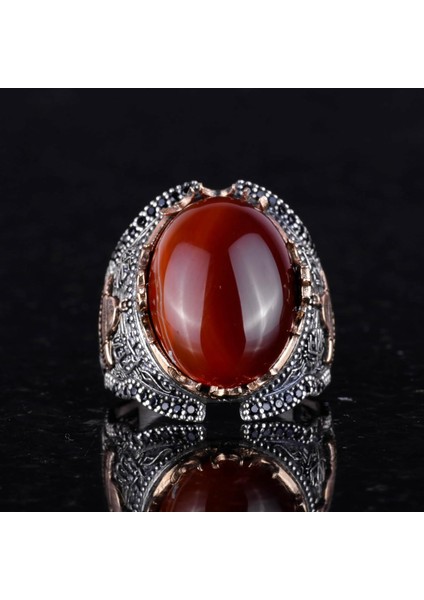 Doğal Kırmızı Akik Taş Yüzük, 925 Ayar Gümüş Yüzük Erkekler Için modelleri