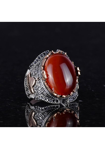 Doğal Kırmızı Akik Taş Yüzük, 925 Ayar Gümüş Yüzük Erkekler Için fırsatları