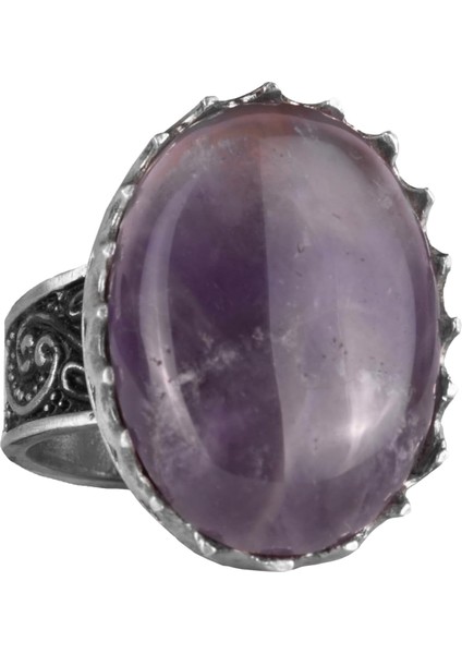 Doğal Taş Yüzük - 925 Ayar Gümüş Büyük Yüzük - El Yapımı Yüzük (Ametist)