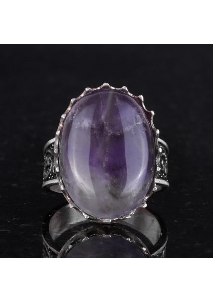 Doğal Taş Yüzük - 925 Ayar Gümüş Büyük Yüzük - El Yapımı Yüzük (Ametist) fırsatları