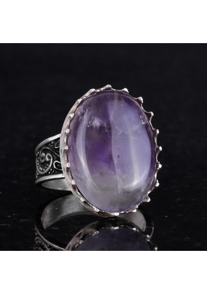 Doğal Taş Yüzük - 925 Ayar Gümüş Büyük Yüzük - El Yapımı Yüzük (Ametist) indirimleri