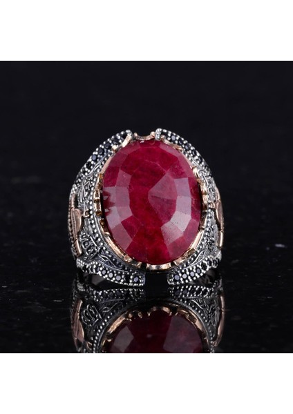 Doğal Yakut Taşlı Yüzük, Camii Gümüş Yüzük, 925 Ayar Sterlin Gümüş Yüzük fırsatları