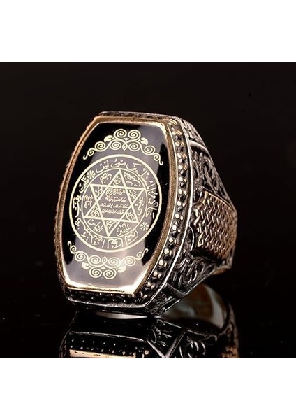 Davud Yıldızı Yüzük, Süleyman Mühürü Yüzük, 925 Ayar Gümüş Erkek Yüzük (Özelleştirilebilir) indirimleri