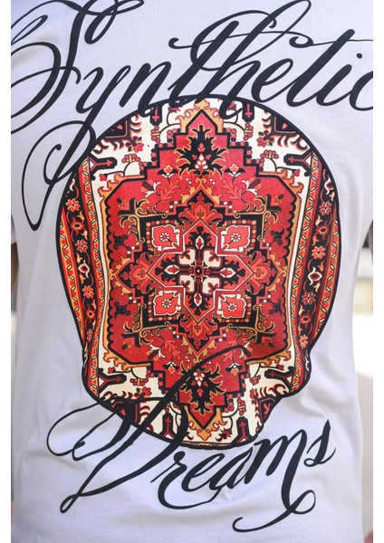 Etnik Desen Logolu Sırt ve Ön Baskılı Pamuklu Comfort Erkek Tshirt fırsatları