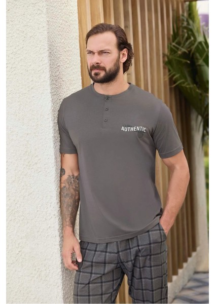 Erkek Süprem Patlı Kısa Kol Düğmeli Pijama Takımı