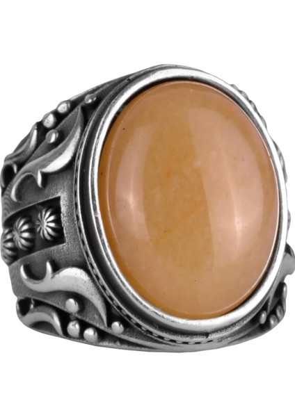 Doğal Sarı Akik Taş Yüzük, 925 Ayar Sterlin Gümüş Yüzük Erkekler Için, Tasarım Gümüş Erkek Yüzüğü