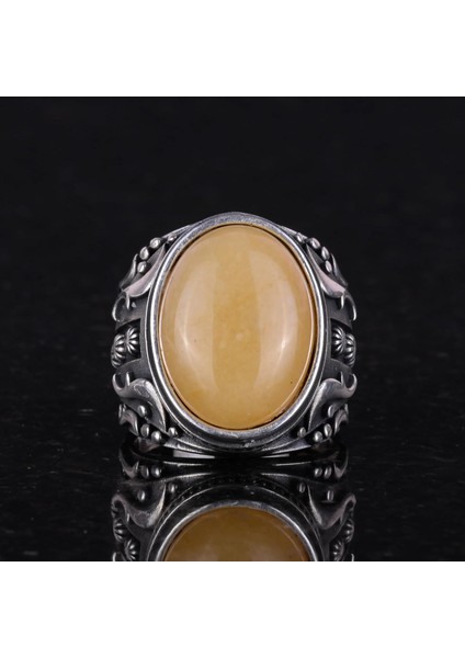 Doğal Sarı Akik Taş Yüzük, 925 Ayar Sterlin Gümüş Yüzük Erkekler Için, Tasarım Gümüş Erkek Yüzüğü modelleri