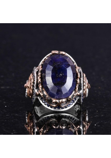 Doğal Mavi Safir Taşlı Yüzük, Aslan Gümüş Yüzük - Şık 925K Katı Sterlin Gümüş Erkek Yüzüğü - Sadakat ve Bilgelik Tasarımı modelleri