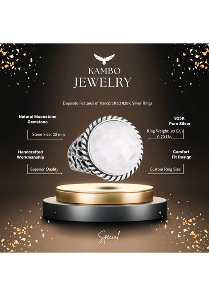 Doğal Taş Yüzük - 925 Ayar Katı Gümüş Erkek Yüzük ile Ay Taşı fiyatları